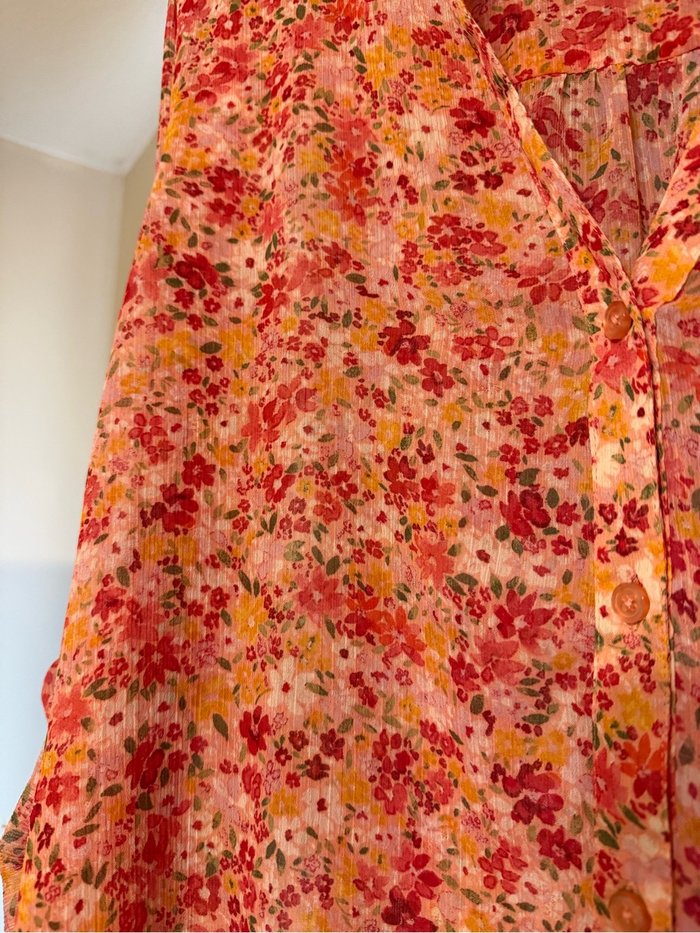 Kut from the Kloth Sheer Floral Button-Front Blouse - Pink & Orange - Picture 3 of 9